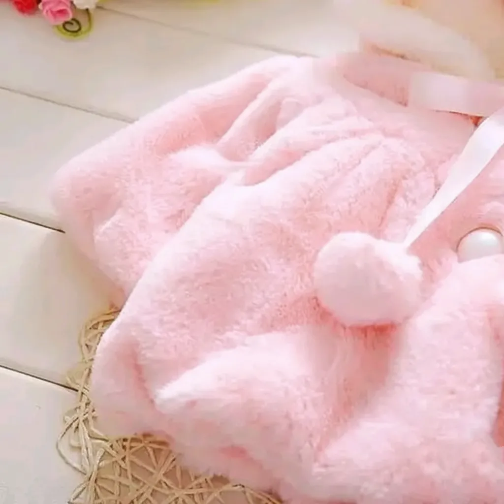 Adorable Baby Girls Gudya Fur Wool Coat