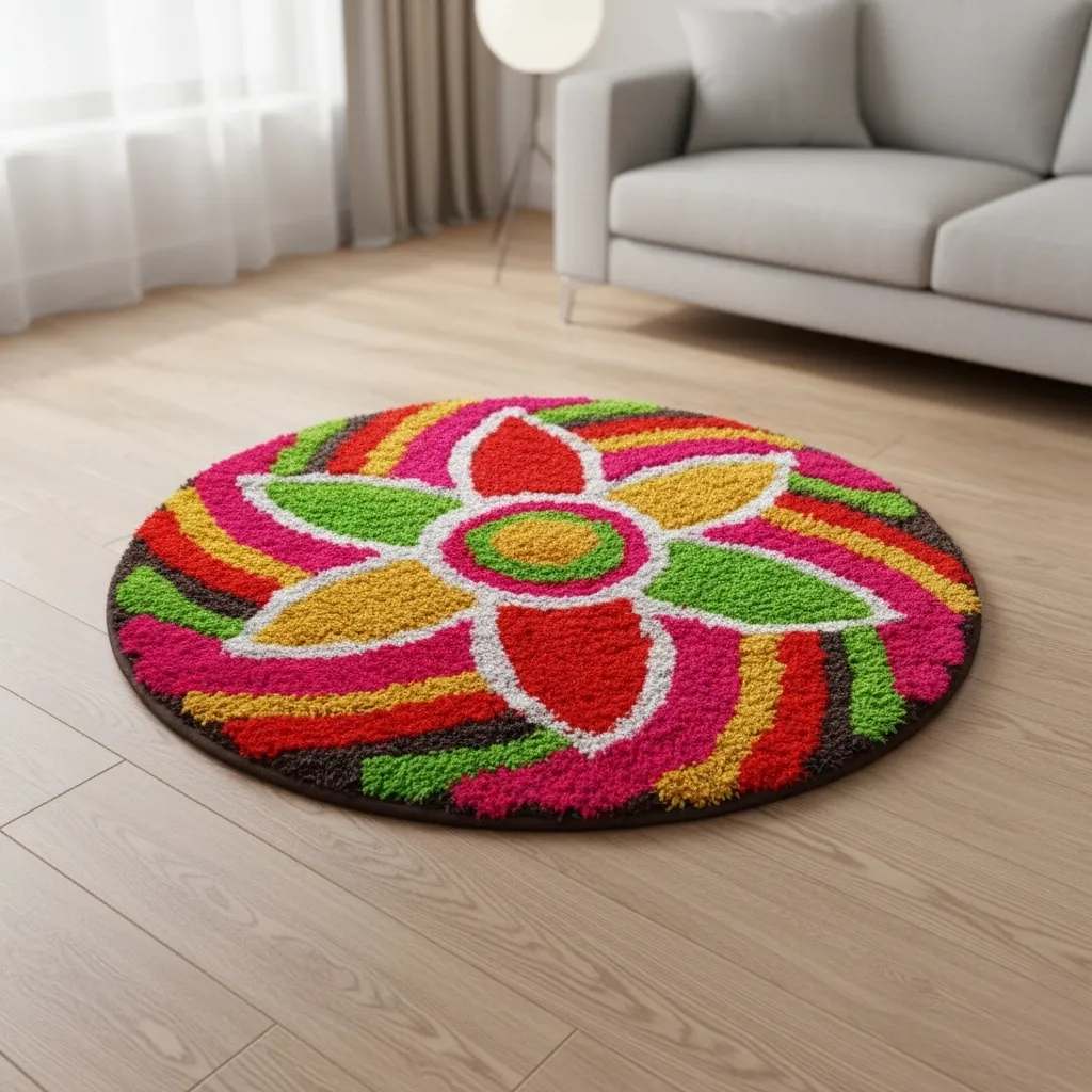 Home Decor Multicolour Cotton Rangoli Doormat