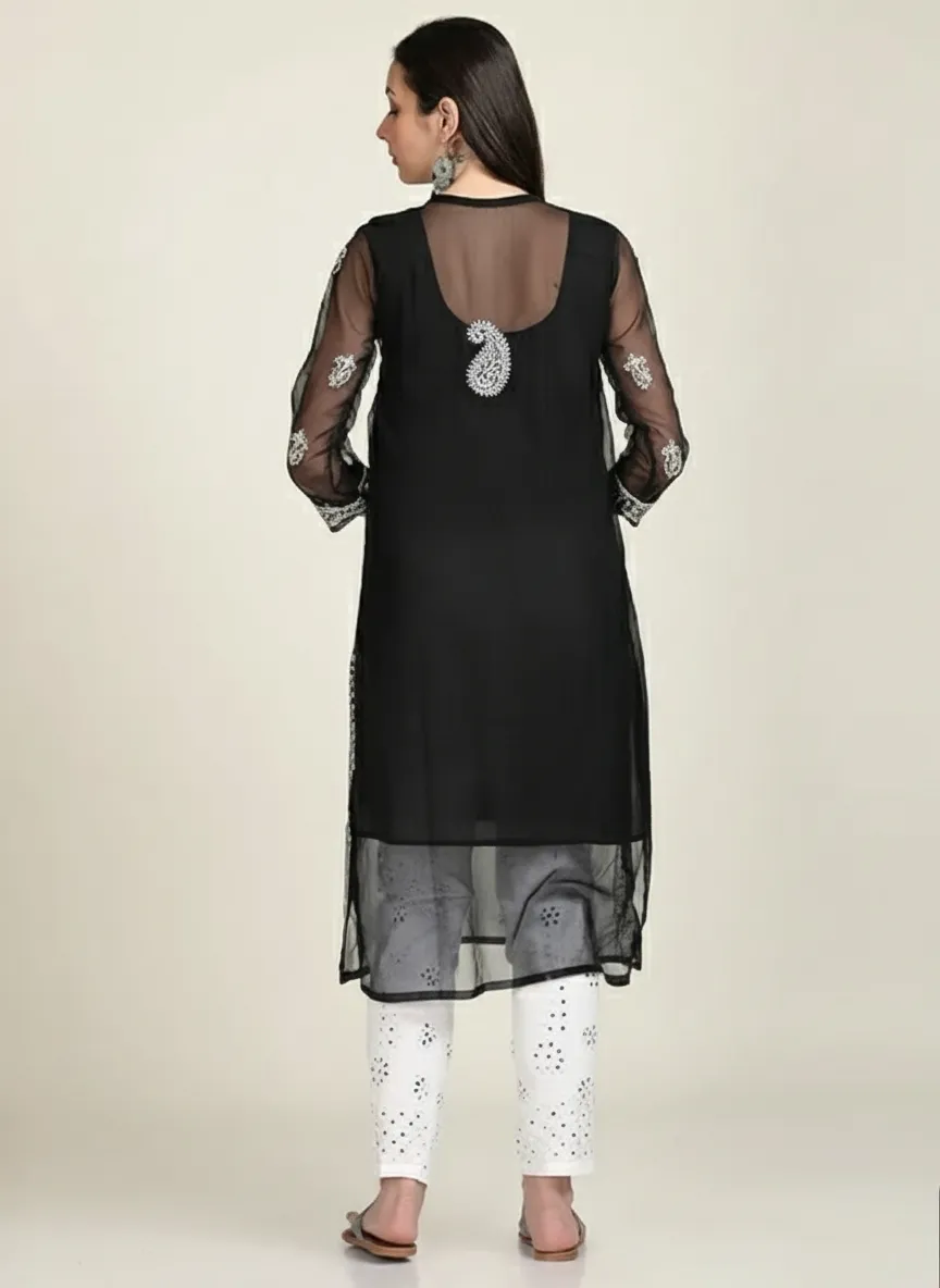 GB Mirror Georgette Chikankari Long Sleeve Kurti for Women