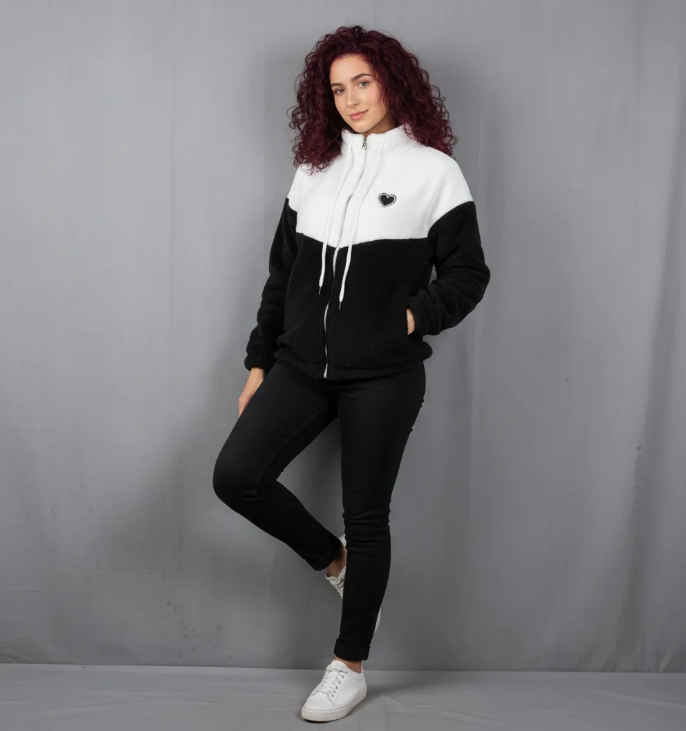 Black Woolen Winter Jacket for Women & Girls | Colorblocked Long Sleeve Warm Casual Coat | Stylish Winterwear