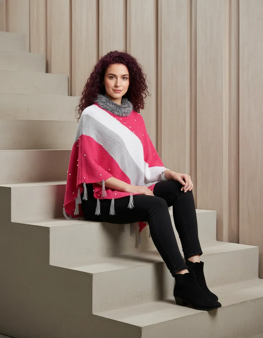 Women Winter Poncho | Designer Wool Poncho