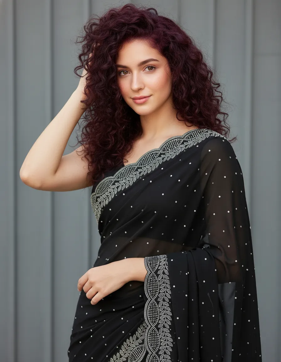 Breads and Stone Work Traditional Fancy Georgette Saree with Embellished Blouse Piece | Party, Wedding & Festive Wear Saree for Women | Premium Designer Indian Saree