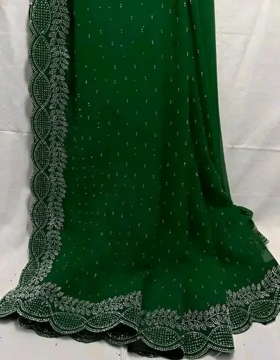 Breads and Stone Work Traditional Fancy Georgette Saree with Embellished Blouse Piece | Party, Wedding & Festive Wear Saree for Women | Premium Designer Indian Saree