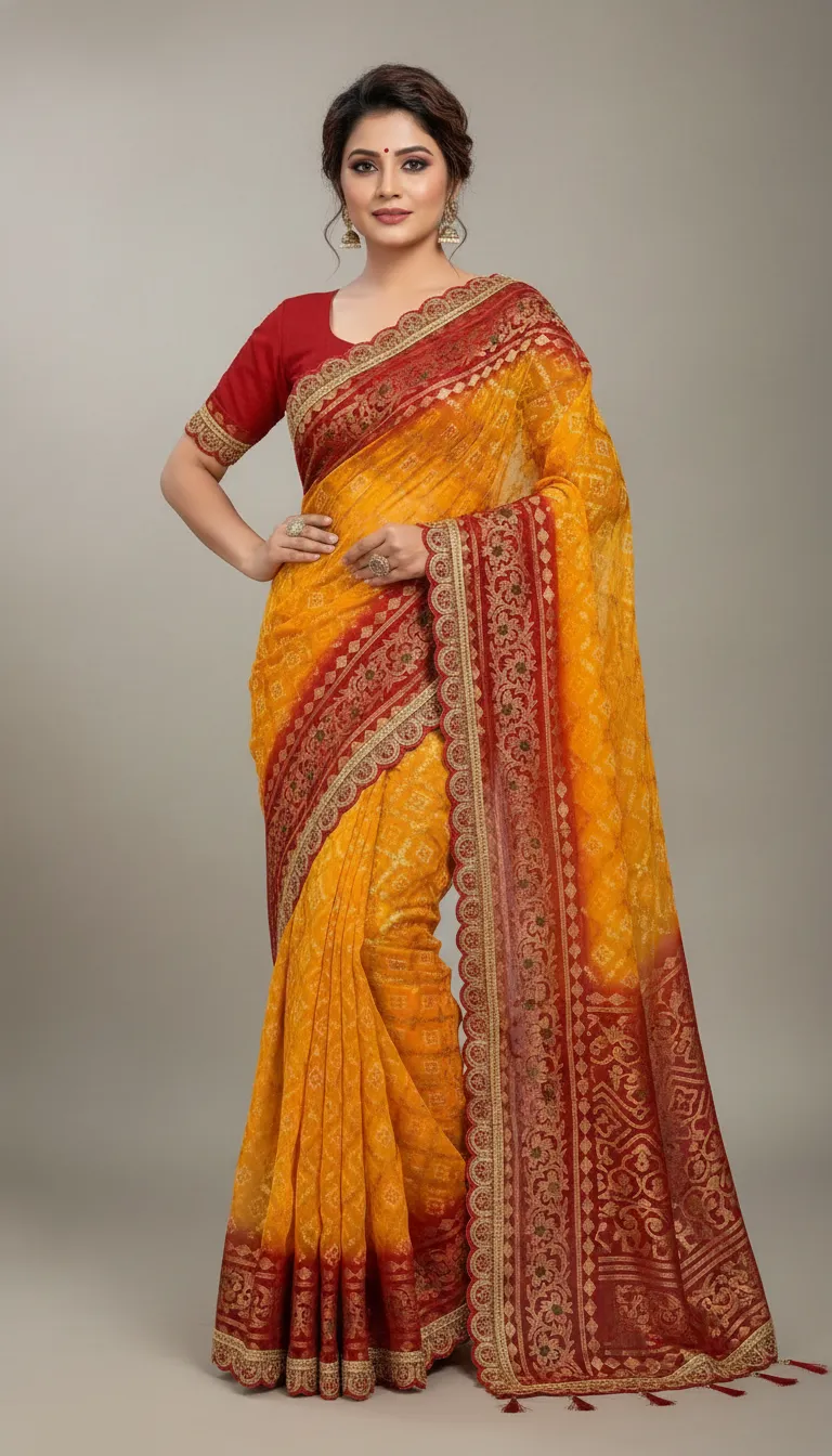Stylish Petite Yellow Saree for Women | Elegant Georgette Saree with Zari Woven Border | Festive, Haldi & Wedding Guest Wear