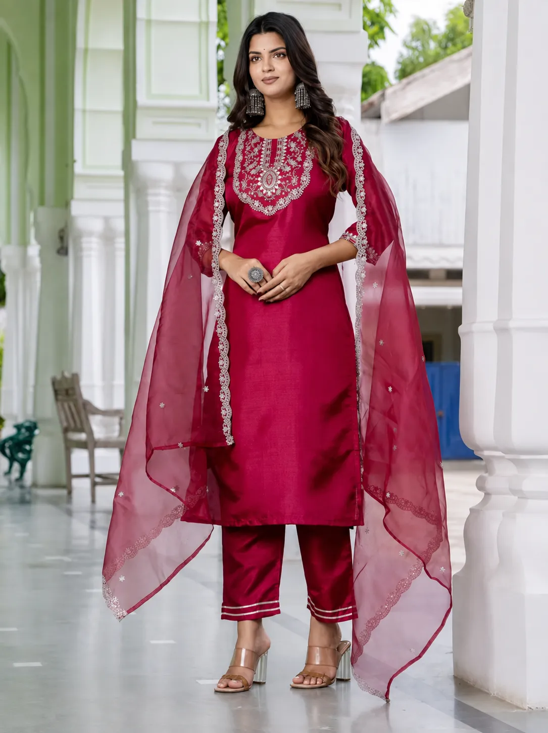 Embroidered Kurta With Dupatta & Pant Set