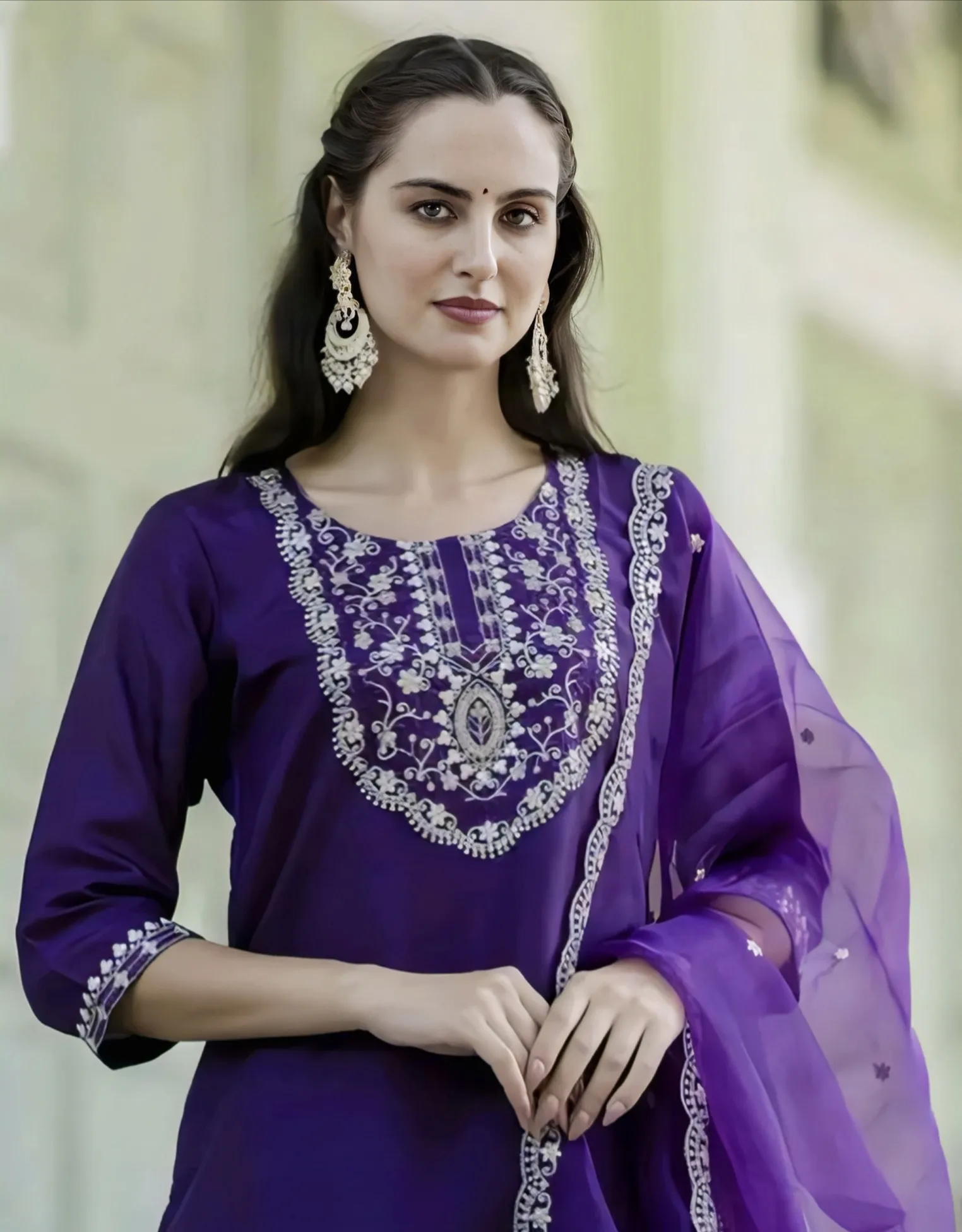 Embroidered Kurta With Dupatta & Pant Set