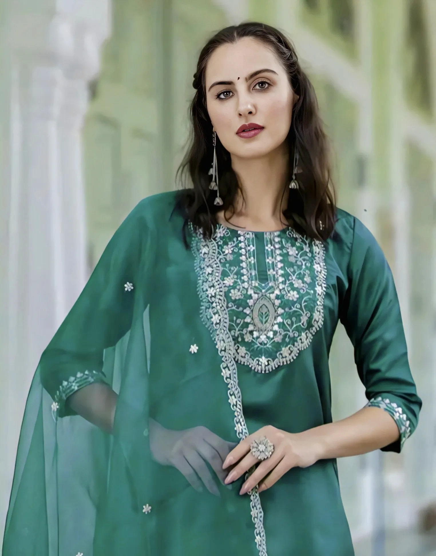 Embroidered Kurta With Dupatta & Pant Set