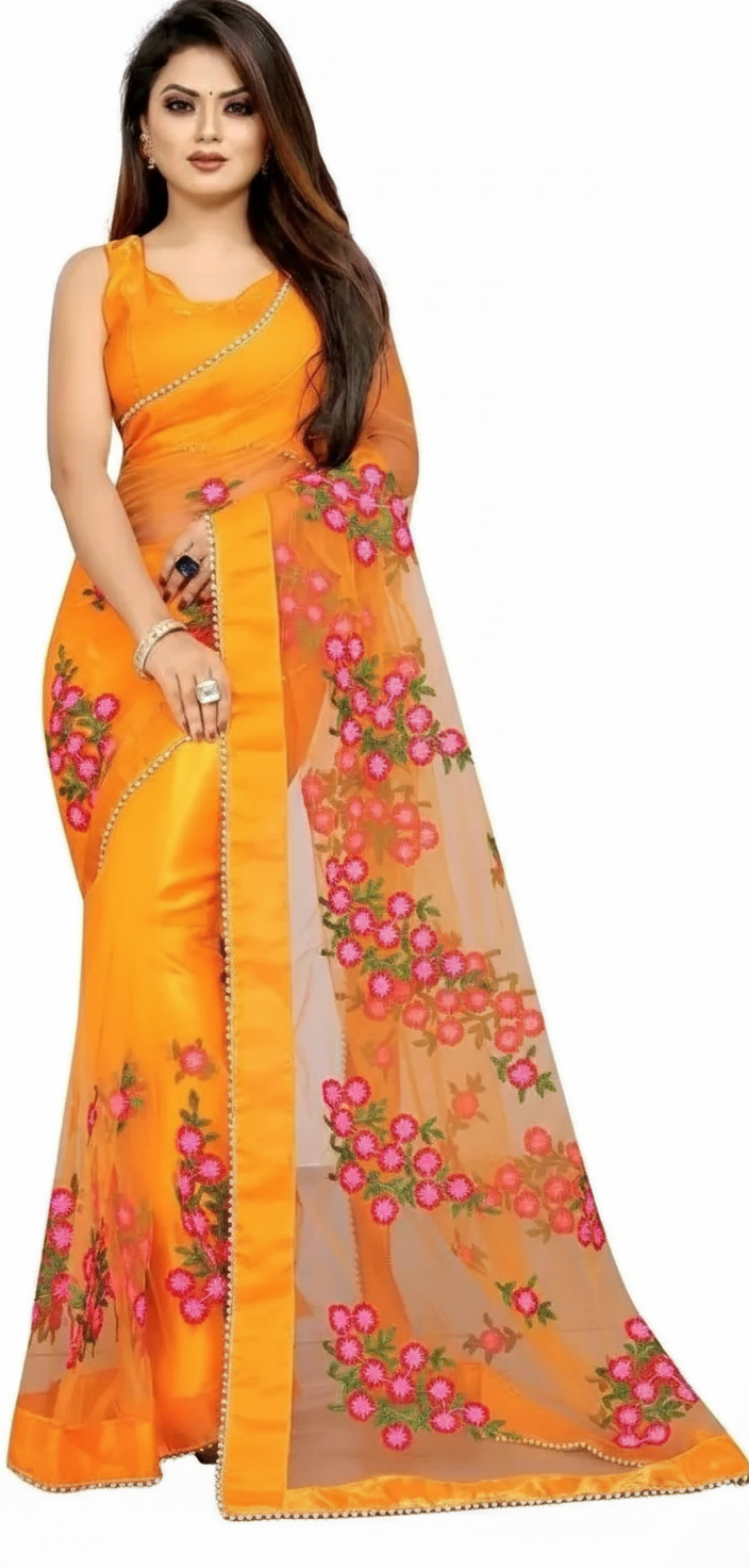 Fancy New Latest Embroidered Bollywood Net saree Light Pink