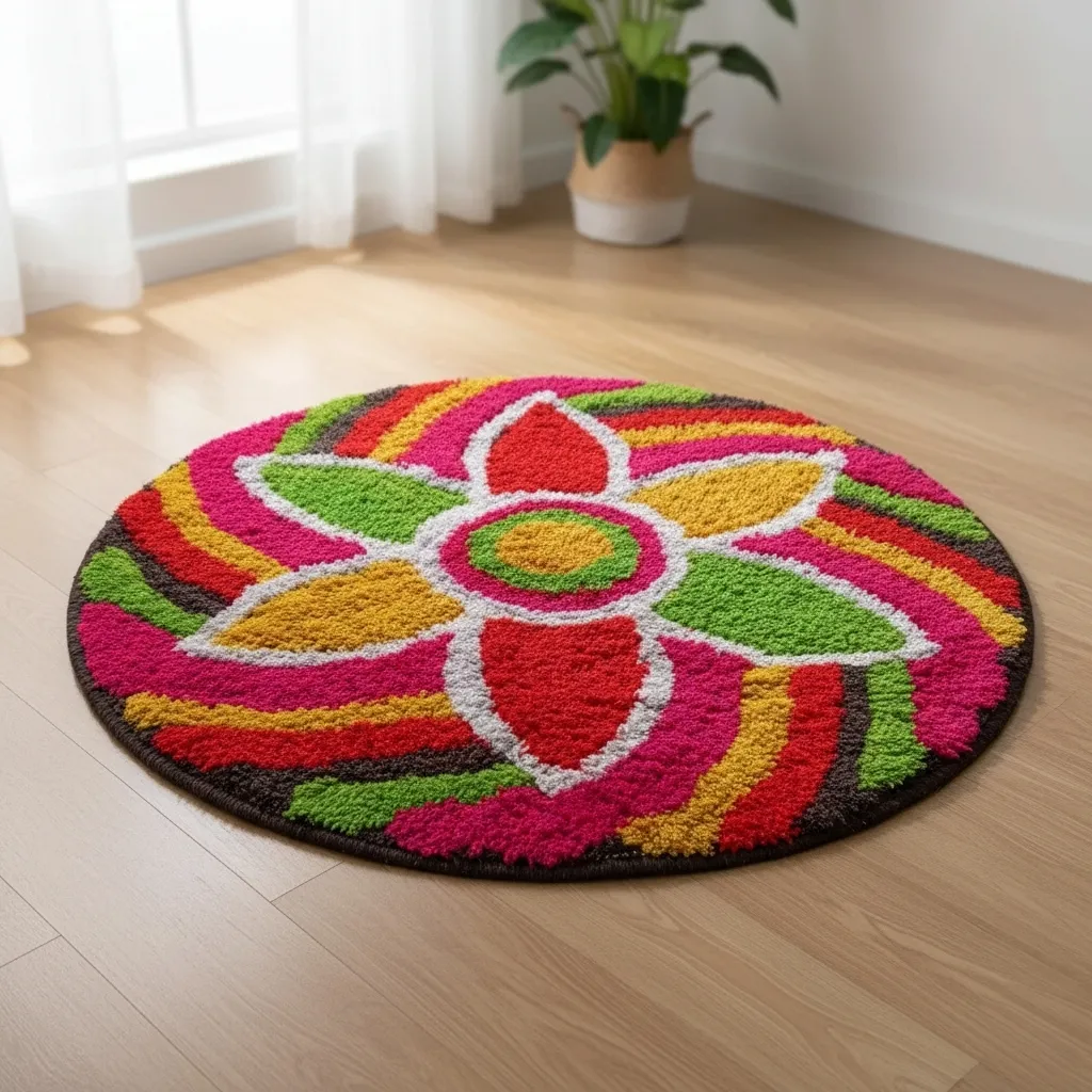 Home Decor Multicolour Cotton Rangoli Doormat