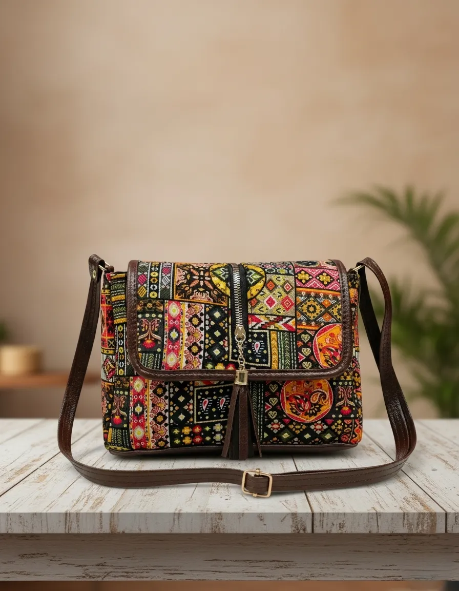 Attractive Trendy Maroon PU & Fabric Sling Bag for Women – Party, Wedding & Casual Use
