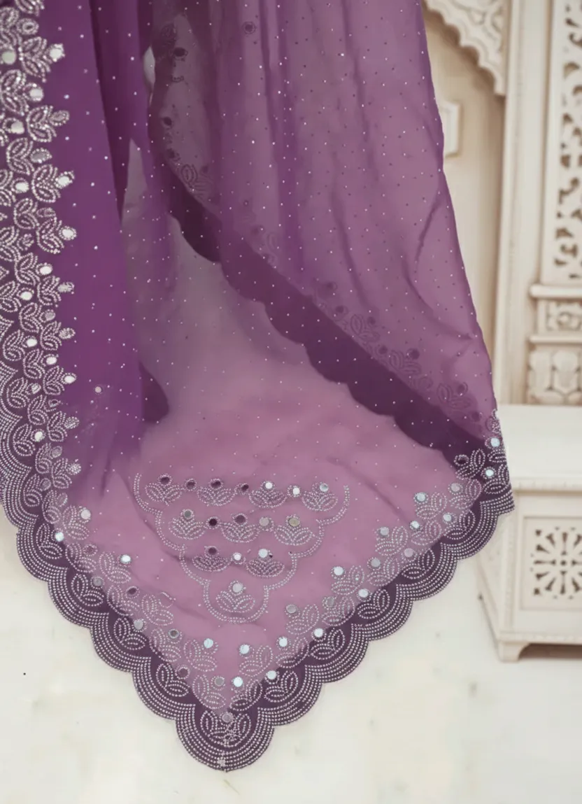 Women’s Bollywood-Inspired Shimmer Saree with Mirror & Siroski Work | Fancy Silk Blouse Piece Included