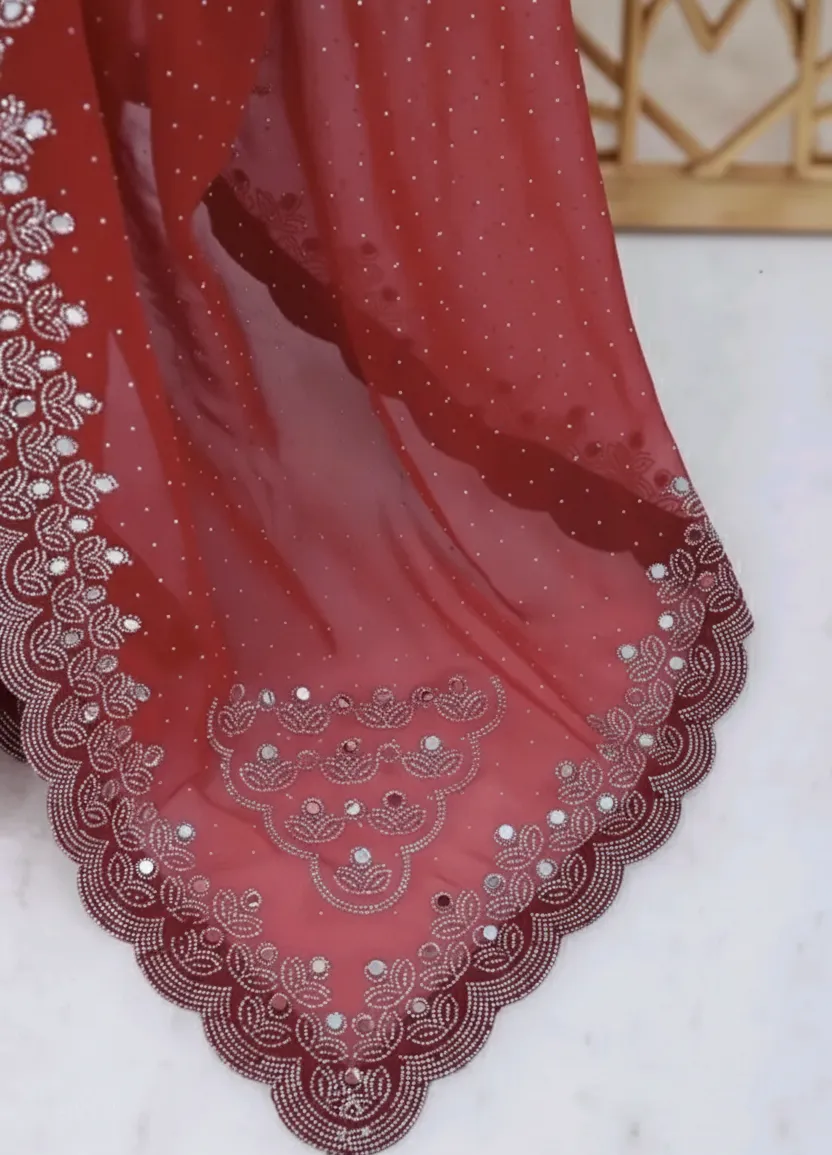 Women’s Bollywood-Inspired Shimmer Saree with Mirror & Siroski Work | Fancy Silk Blouse Piece Included