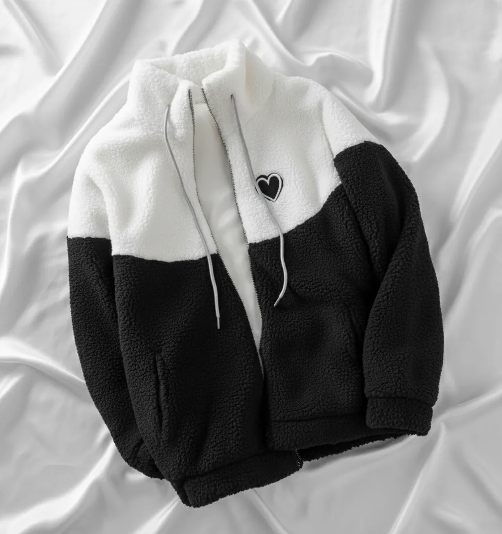 Black Woolen Winter Jacket for Women & Girls | Colorblocked Long Sleeve Warm Casual Coat | Stylish Winterwear