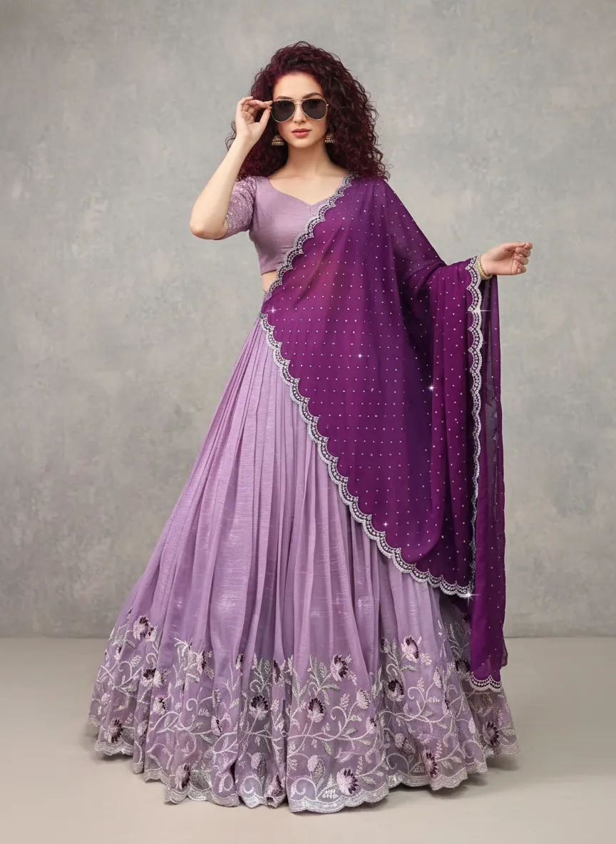 New Latest Embroidered Lehenga Choli with Embellished Dupatta | Viscose Silk Blouse Piece (Unstitched) & Ready-to-Wear Vichitra Silk Lehenga