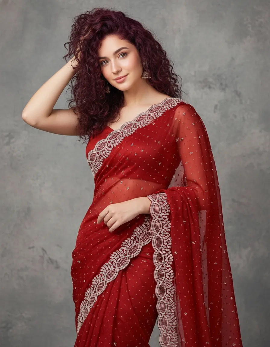 Breads and Stone Work Traditional Fancy Georgette Saree with Embellished Blouse Piece | Party, Wedding & Festive Wear Saree for Women | Premium Designer Indian Saree