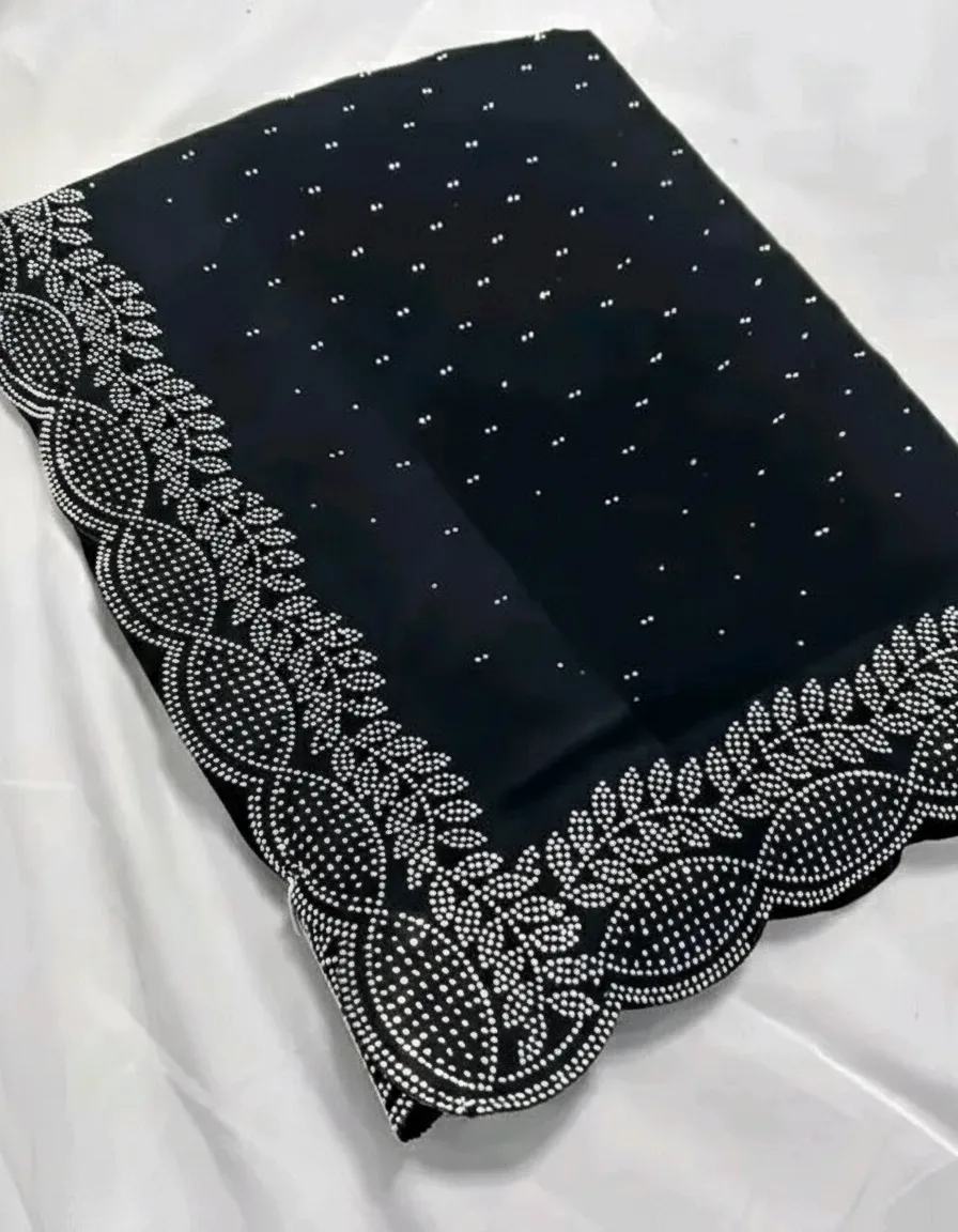 Breads and Stone Work Traditional Fancy Georgette Saree with Embellished Blouse Piece | Party, Wedding & Festive Wear Saree for Women | Premium Designer Indian Saree