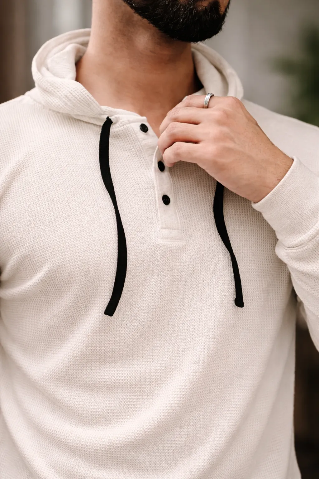 Men’s Hooded Neck Full Sleeve Waffle Knit Regular T-Shirt