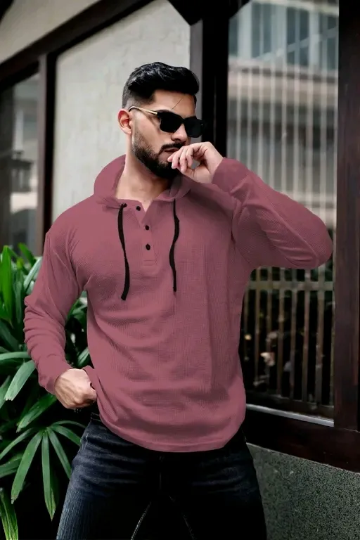 Men’s Hooded Neck Full Sleeve Waffle Knit Regular T-Shirt