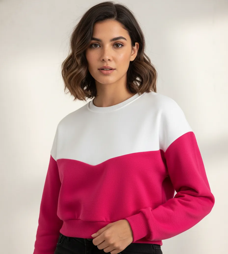 Women’s & Girls’ Winter Fleece Sweatshirt in Rani with White Stripe, Round Neck, Regular Fit by Aparna Enterprises