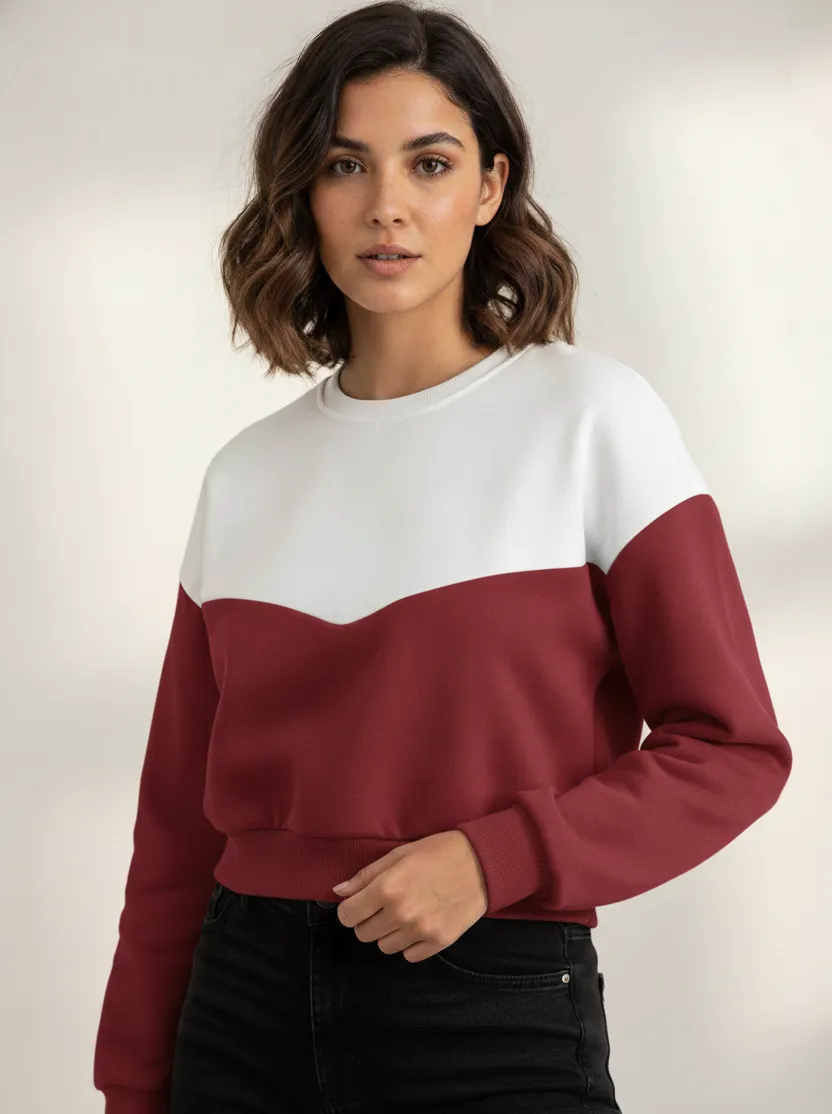 Women’s & Girls’ Winter Fleece Sweatshirt in Rani with White Stripe, Round Neck, Regular Fit by Aparna Enterprises