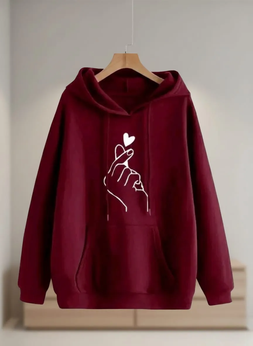 Elegant Winter Fleece Hoodie for Women with Kangaroo Pocket | Trendy & Cozy Printed Hoody