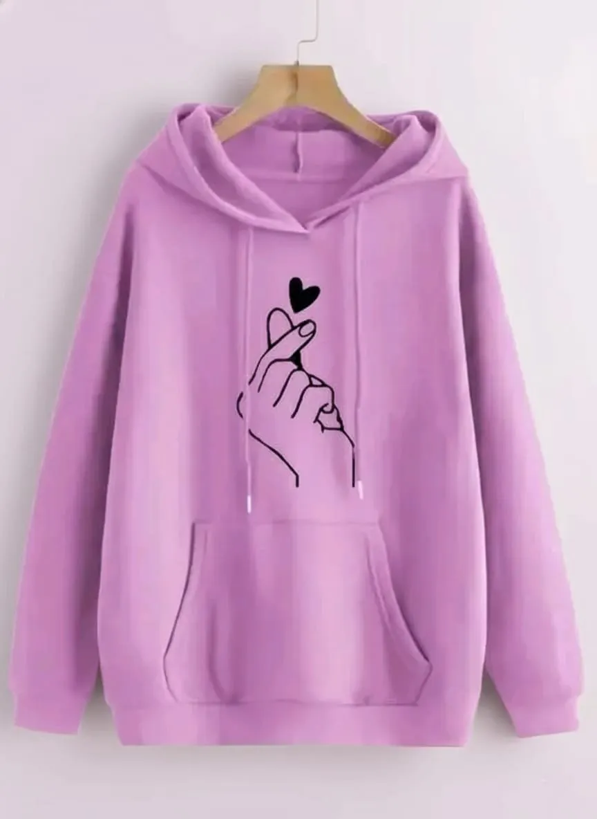 Elegant Winter Fleece Hoodie for Women with Kangaroo Pocket | Trendy & Cozy Printed Hoody