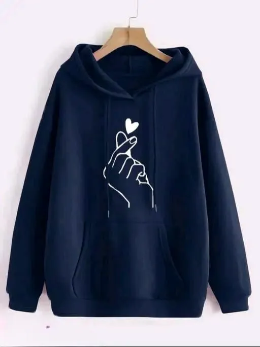 Elegant Winter Fleece Hoodie for Women with Kangaroo Pocket | Trendy & Cozy Printed Hoody