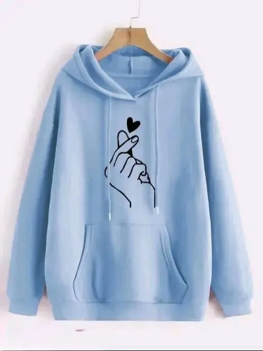Elegant Winter Fleece Hoodie for Women with Kangaroo Pocket | Trendy & Cozy Printed Hoody