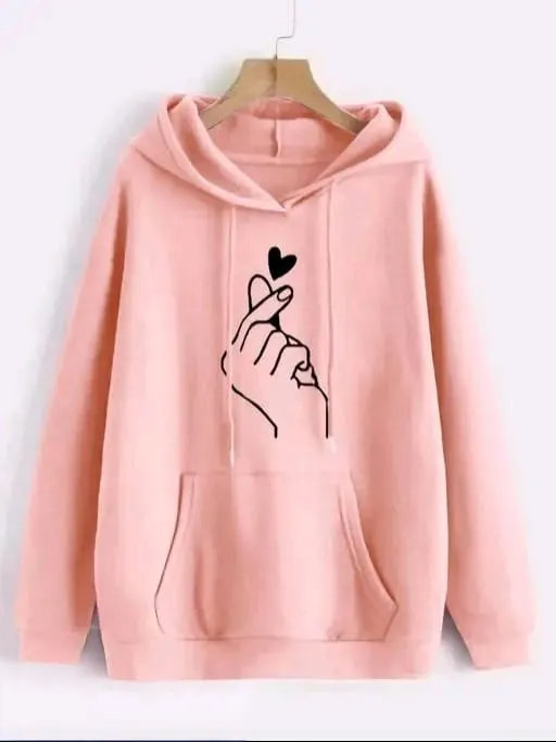 Elegant Winter Fleece Hoodie for Women with Kangaroo Pocket | Trendy & Cozy Printed Hoody