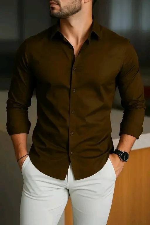 Men’s Solid Slim Fit Casual Shirt – Full Sleeve Cotton Blend Shirt for Daily & Party Wear