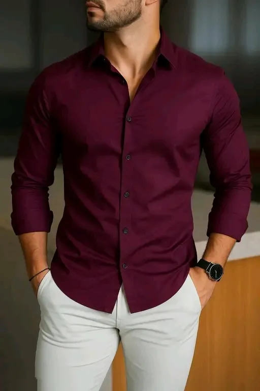 Men’s Solid Slim Fit Casual Shirt – Full Sleeve Cotton Blend Shirt for Daily & Party Wear