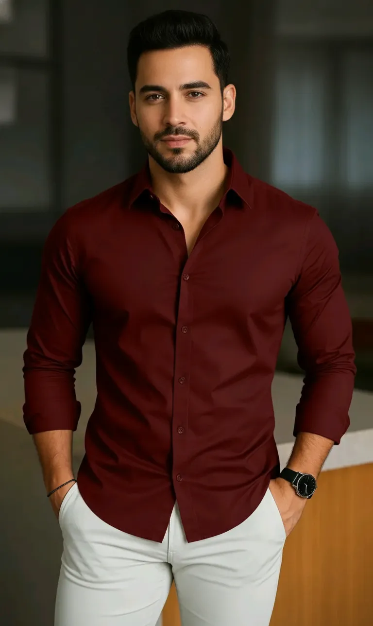 Men’s Solid Slim Fit Casual Shirt – Full Sleeve Cotton Blend Shirt for Daily & Party Wear