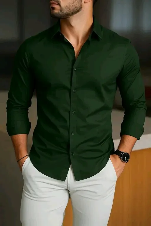 Men’s Solid Slim Fit Casual Shirt – Full Sleeve Cotton Blend Shirt for Daily & Party Wear