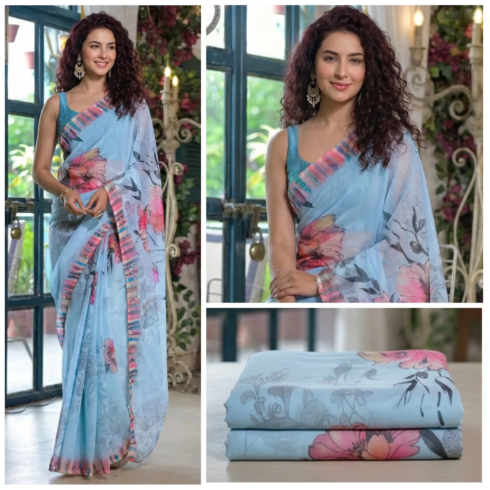 Premium Georgette Saree with Digital Print & Lace Border