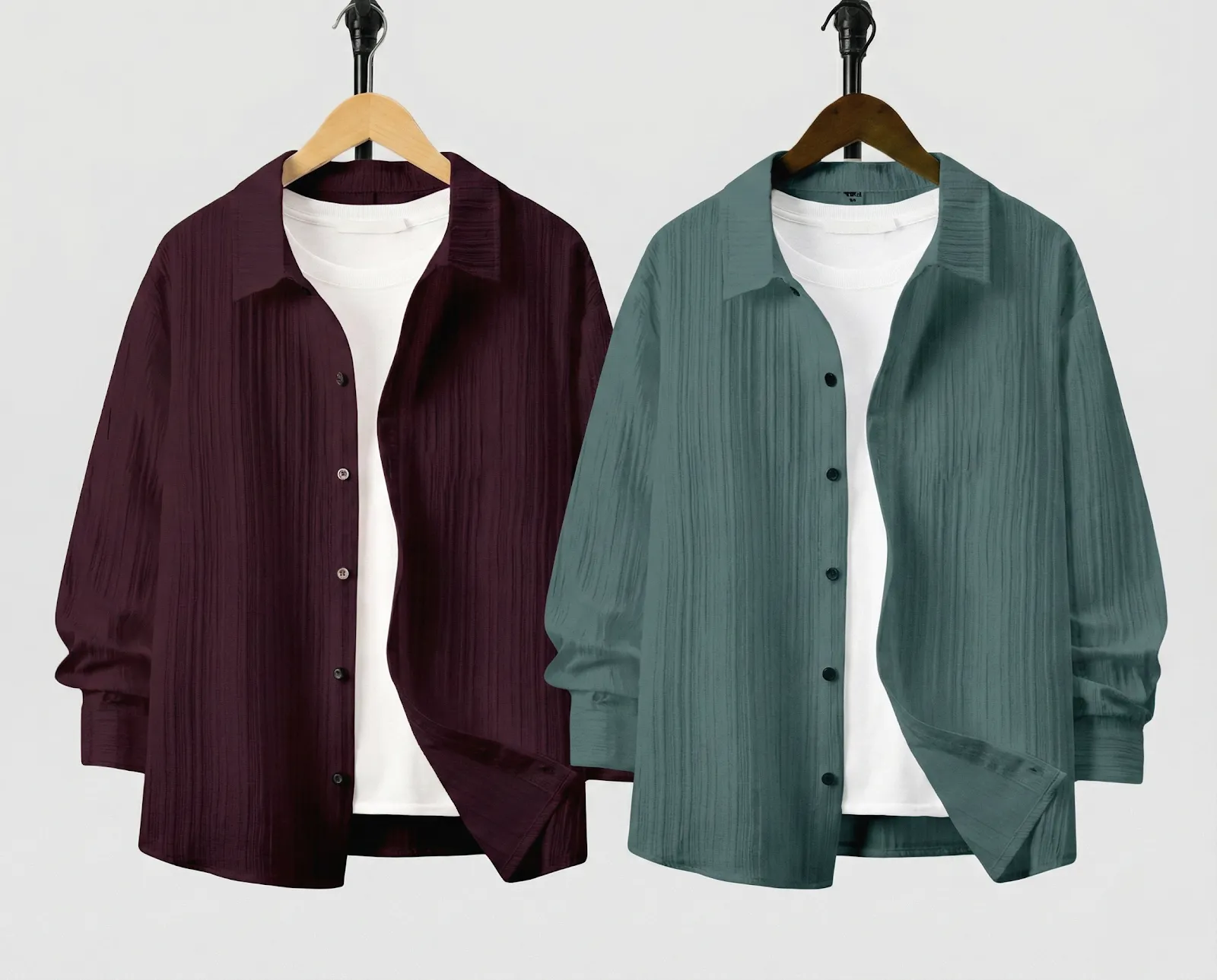 Men’s Striped Solid Popcorn Shirt (Pack of 2)