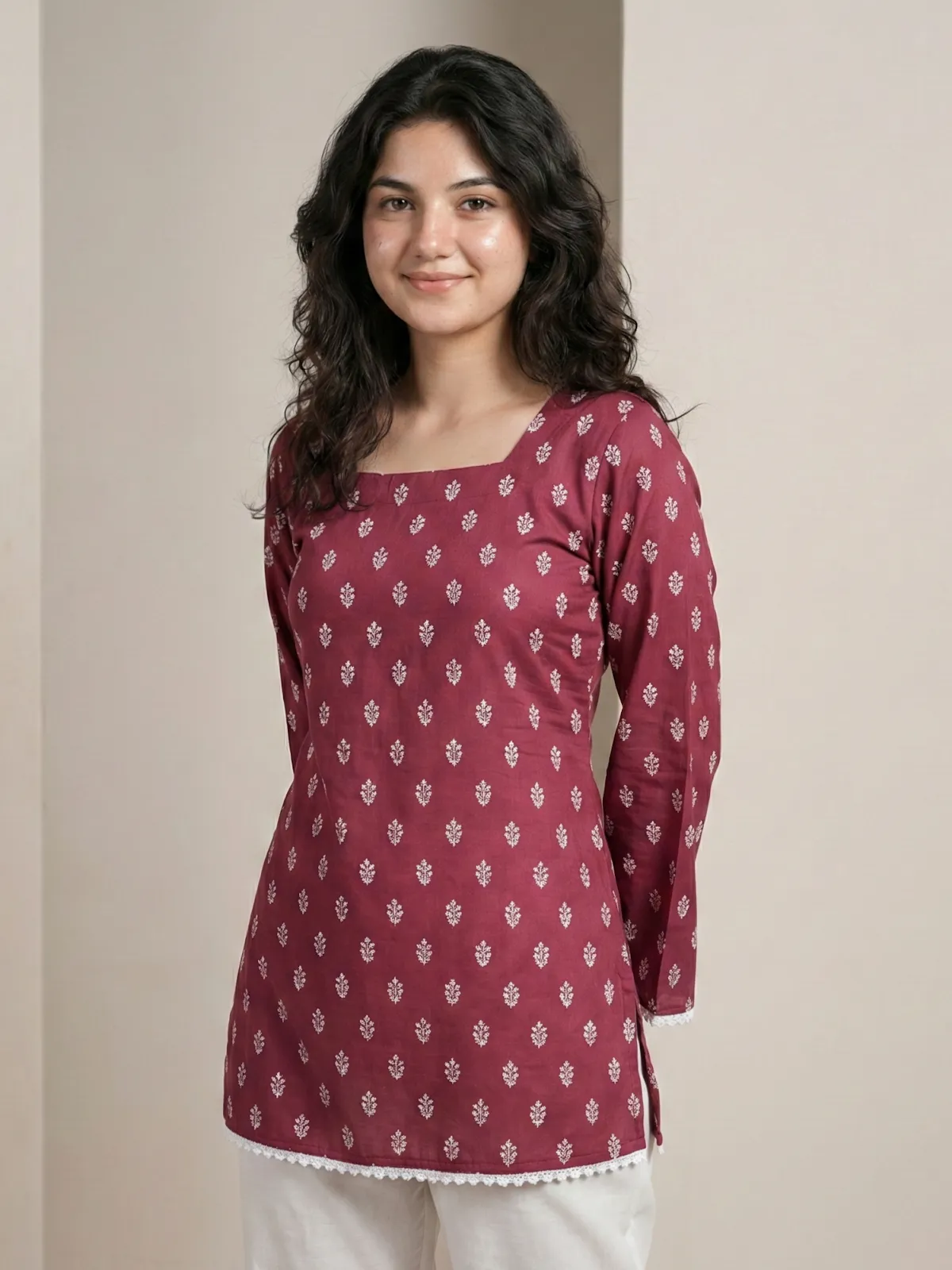 Square Neck Floral Kurti Top – Stylish Summer Pick