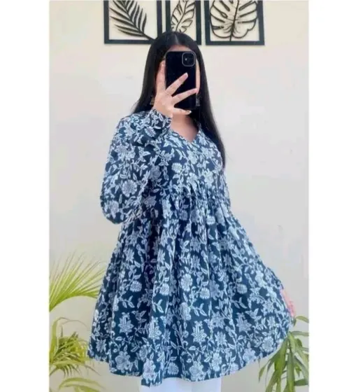 KVS Blue Printed Rayon Top
