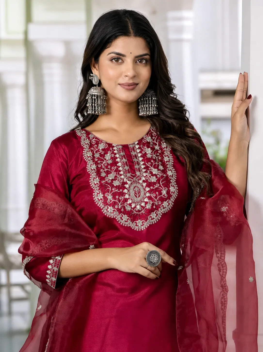 Embroidered Kurta With Dupatta & Pant Set