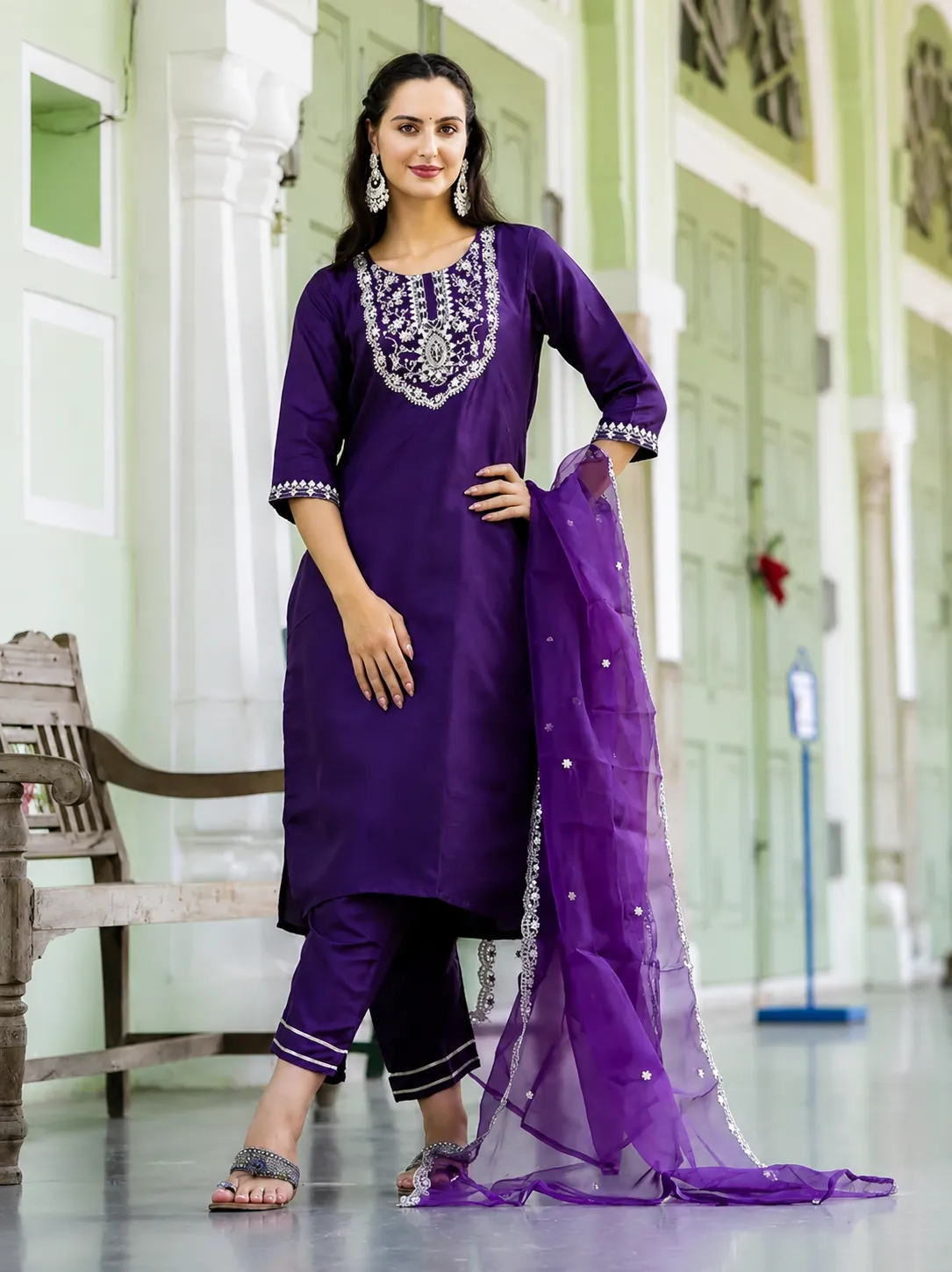 Embroidered Kurta With Dupatta & Pant Set